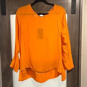 Zara Studio Bold Orange 100% Silk Blouse